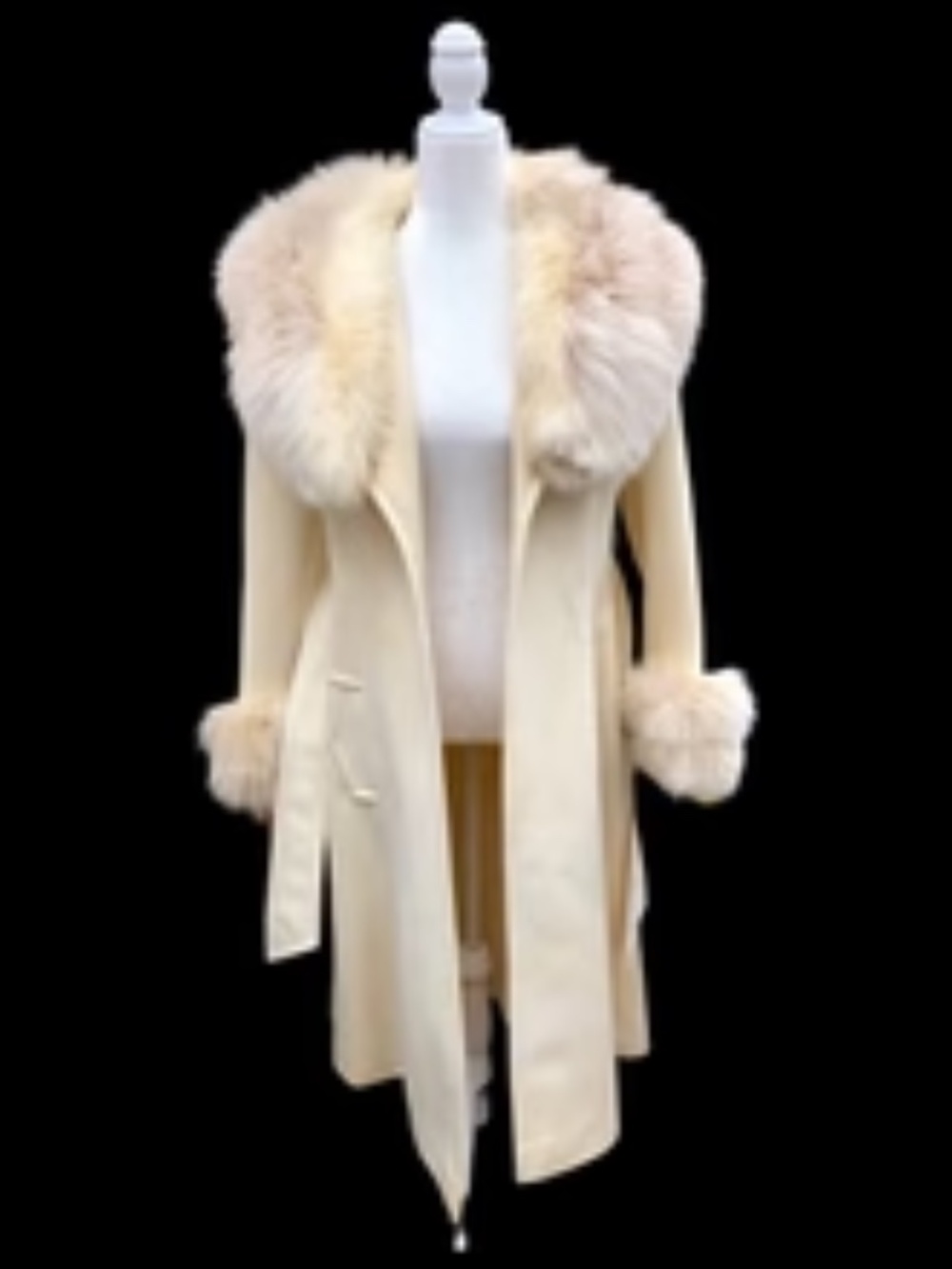 Vintage 60’s LIlli Ann White Cream Ombré Fox Fur Princess Fit and Flare Belted - Picture 4 of 15